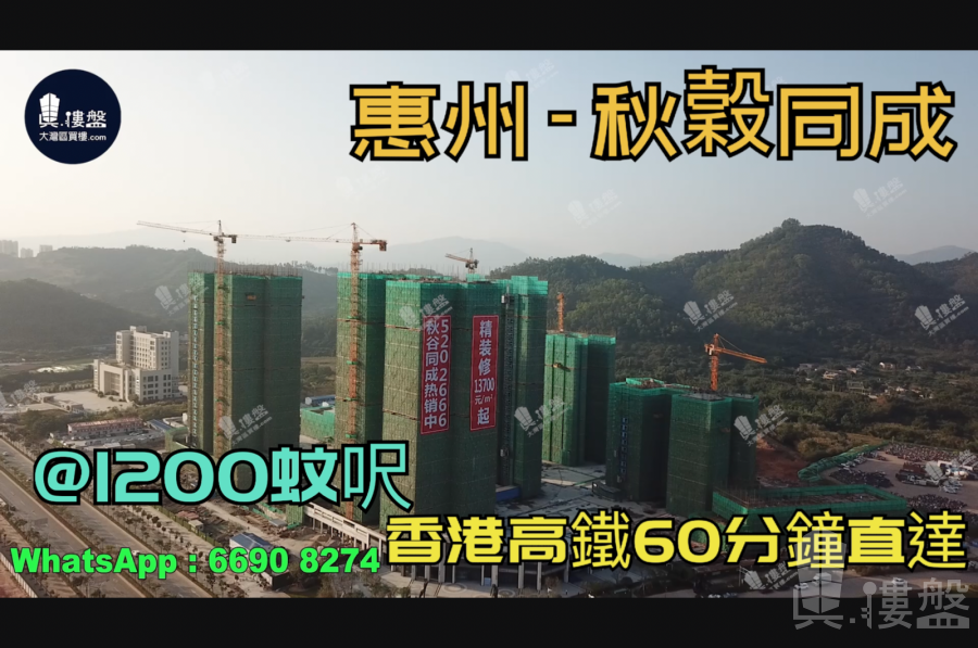 秋谷同成-惠州|首期3万(减)|@1200蚊呎|香港高铁60分钟直达|香港银行按揭(实景航拍)